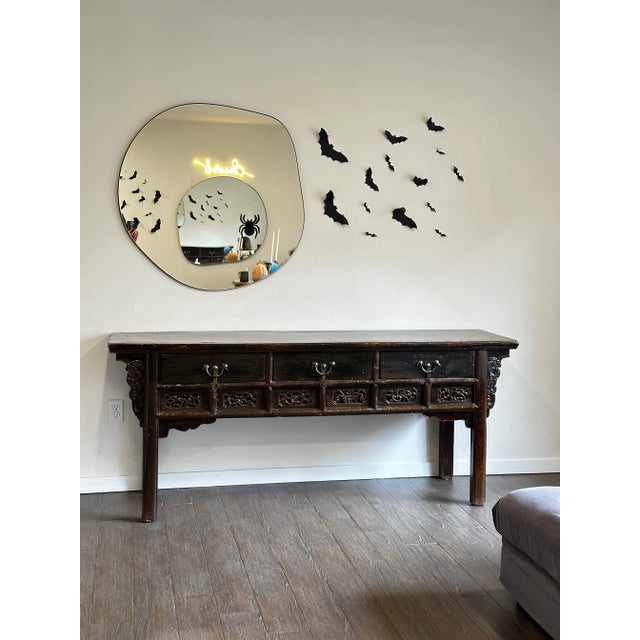 Beautiful, large, solid wood vintage, vintage console table. Three functional drawers. In great condition for an old piece...