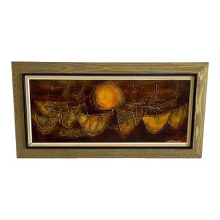 Vintage Danish Modern Sailboat Painting Signed Led Tingkær 1970 For Sale