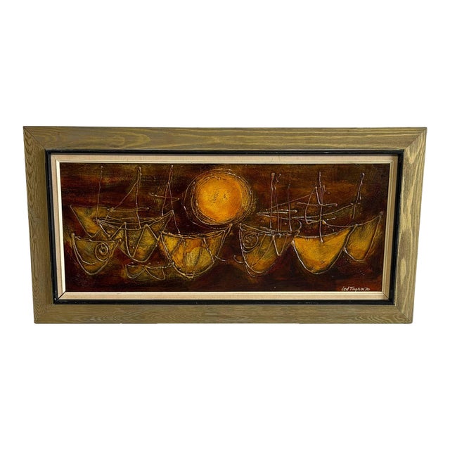 Vintage Danish Modern Sailboat Painting Signed Led Tingkær 1970 For Sale
