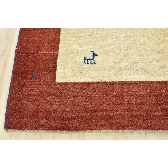 Gabbeh Rug 5'1'' X 7'5'' Ivory Wool Vintage Tribal Hand-Knotted Oriental Carpet For Sale - Image 10 of 12