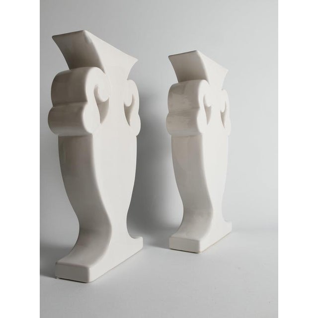 Silver Vintage Flattened White Ceramic Urn Vases, 1980s, Set of 2 For Sale - Image 8 of 14