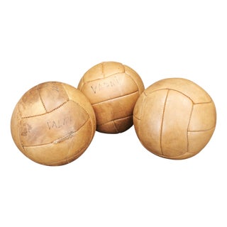 Czech Leather Medicine Balls, 1950s, Set of 3 For Sale