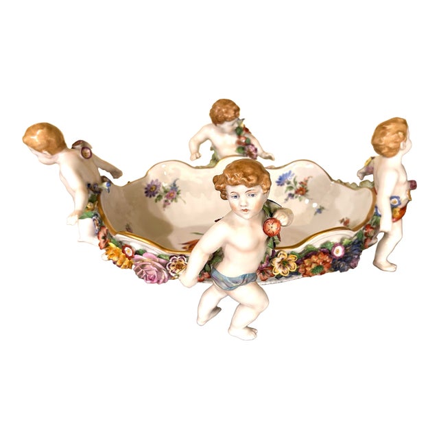 Antique, Schierholz Plaue, Porcelain Centerpiece Bowl, W/Cherubs & Floral Decorations, C1890-1910 For Sale