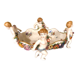 Antique, Schierholz Plaue, Porcelain Centerpiece Bowl, W/Cherubs & Floral Decorations, C1890-1910