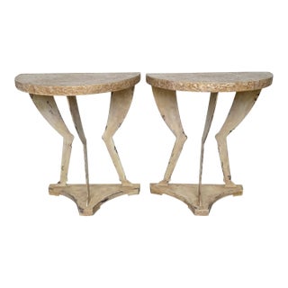 Pair of John Dickinson Style Faux Bois Demilune Consoles American, Late 20th C. For Sale