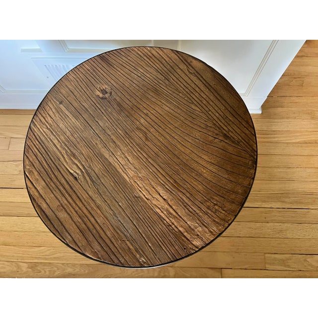 Restoration Hardware “Aero” Reclaimed Elm Round Side Table | Chairish
