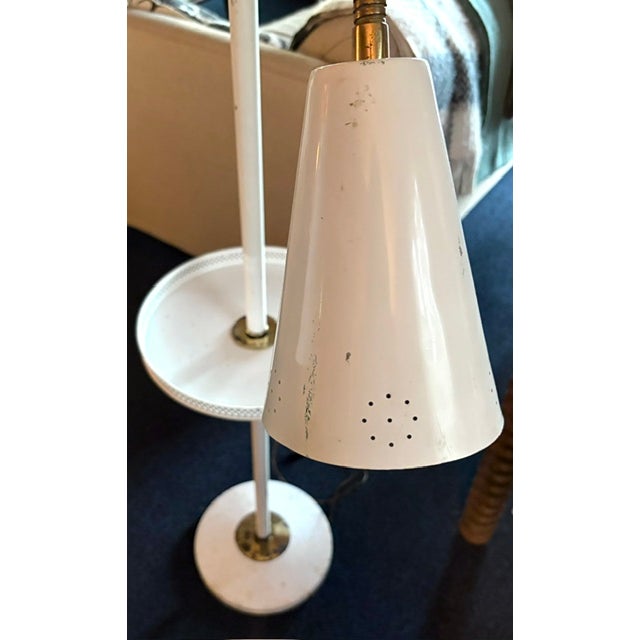 Mid-Century Modern Mid Century Double Gooseneck Floor Lamp With Center Reticulated Tray, Attributed to Gerald Thurston For Sale - Image 3 of 9