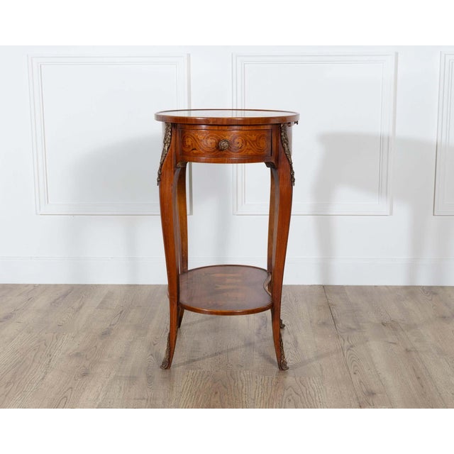 Napoleon III Marquetry Side Table with Floral Inlay, France, Late 19th Century For Sale - Image 13 of 17
