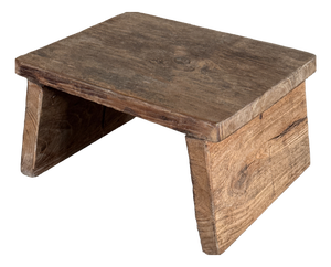 Small Antique Light Teak Stool, 1990s