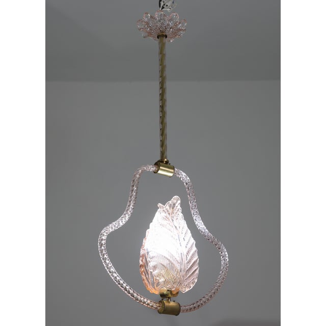 1950s Mid Century Modern Pink Leaf Murano Glass Chandelier by Barovier E Toso For Sale - Image 4 of 16