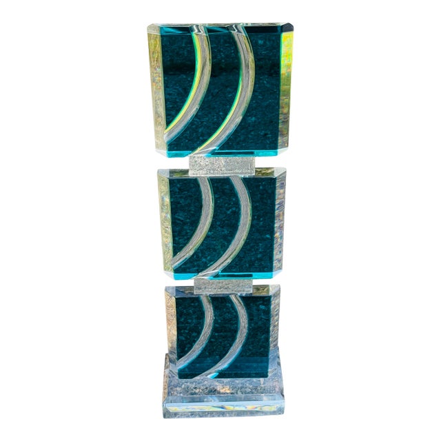 Vintage David Muniz 29" Lucite Art Sculpture Turquoise Blue & Clear Signed '02 For Sale