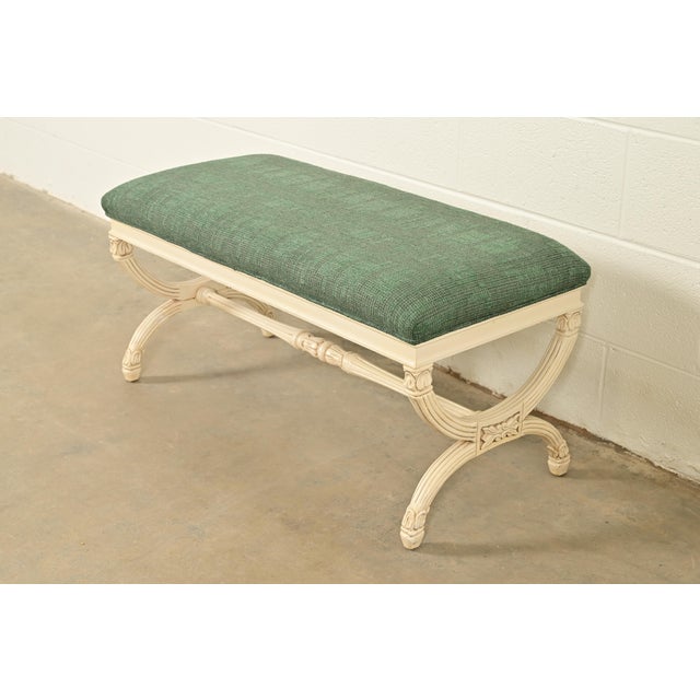 Baker Furniture Style Neoclassical Cream Lacquered Curule Window Bench For Sale - Image 11 of 11