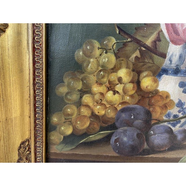 Still Life with Roses and Fruits, 1950s, Oil Painting on Canvas, Framed For Sale - Image 10 of 18