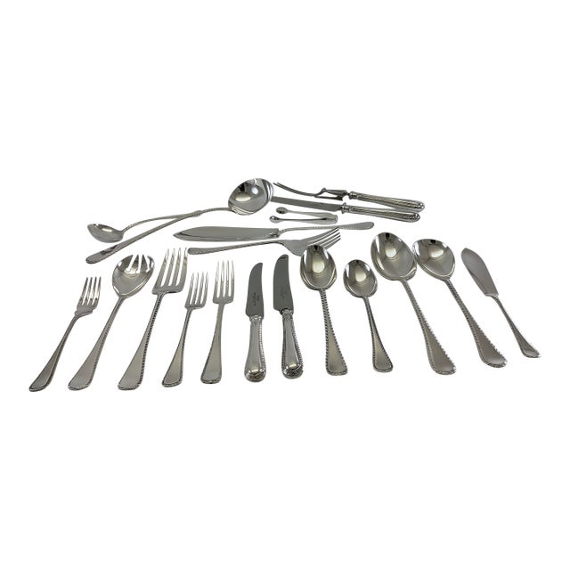 New 1980s Complete Cutlery Set for 12, Including Fish Eaters & Serving Pieces, Feather Edge - 134 PCS For Sale
