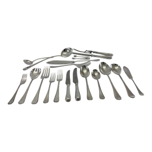 New 1980s Complete Cutlery Set for 12, Including Fish Eaters & Serving Pieces, Feather Edge - 134 PCS