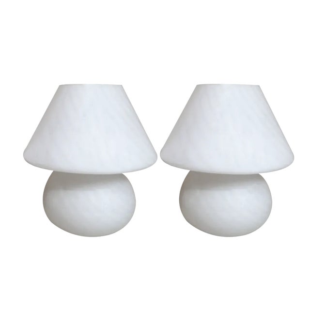 Murano Mushroom-Shaped Opal Glass Spiral Lamps from Venini, 1970s, Set of 2 For Sale
