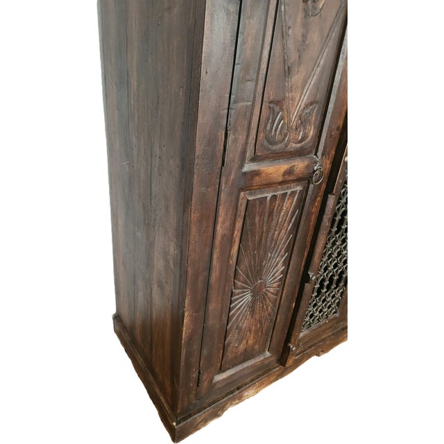 Antique Hand-Carved Wood Wardrobe with Carved Doors and Iron Grille, Bali, Indonesia, 1920s For Sale - Image 17 of 18