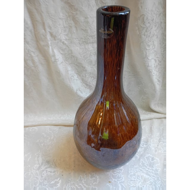 Vintage Murano Amber Crackle Glass Bottle Vase - 16" For Sale In Tampa - Image 6 of 8
