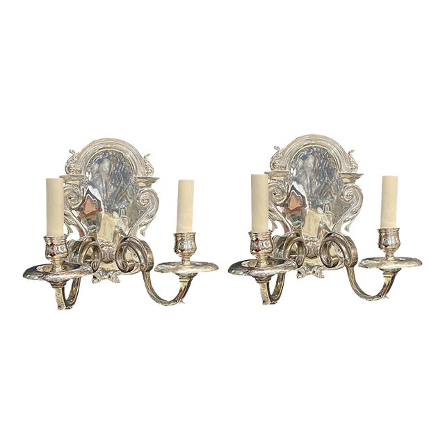 1900 Caldwell Silver Plated Sconces With Two Lights - a Pair For Sale