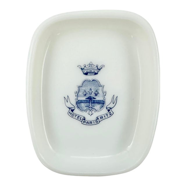 Vintage 5-Star Hotel Ritz Paris Ashtray Trinket Soap Dish White Milk Glass For Sale