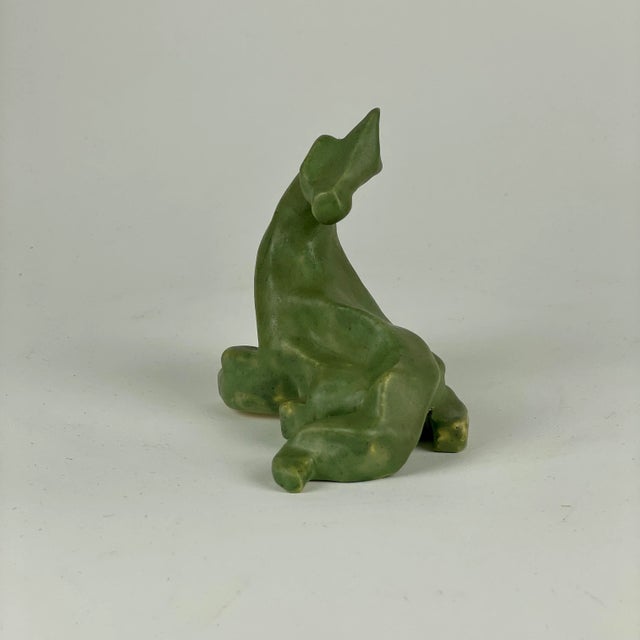 Mid-Century Modern Vintage Ceramic Avocado Green Dog Sculpture in Geometric Form For Sale - Image 3 of 12