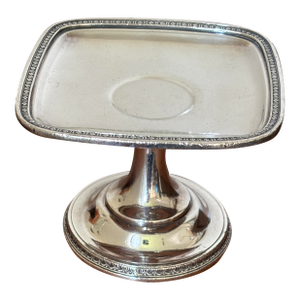 1940s Hotel Silver Plate Platter Pedestal Candy Dish, “The Roosevelt Nyc”
