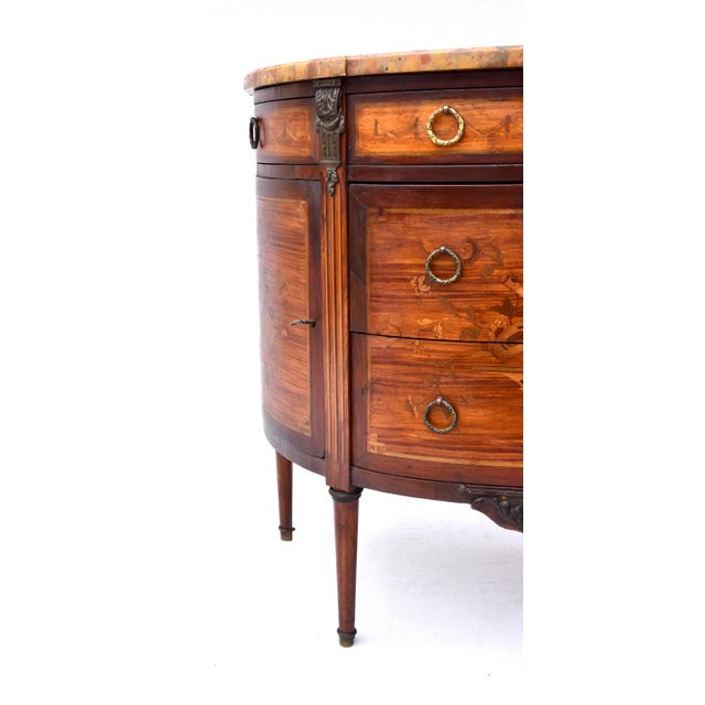 French 19th Century Marquetry Demi-Lune Server Commode, Specimen Marble Top For Sale - Image 15 of 17