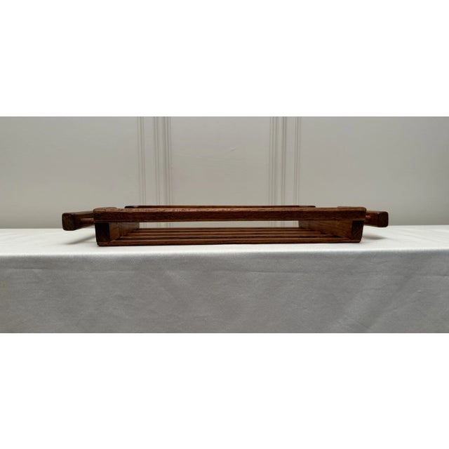 Mid-Century Modern Mid Century Modern Open Slat Solid Oak Wood Double Handled Tray For Sale - Image 3 of 12