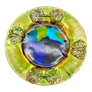 Early 21st Century Studio Pottery Butterflies & Leaves Majolica Decorative Plate Green & Blue