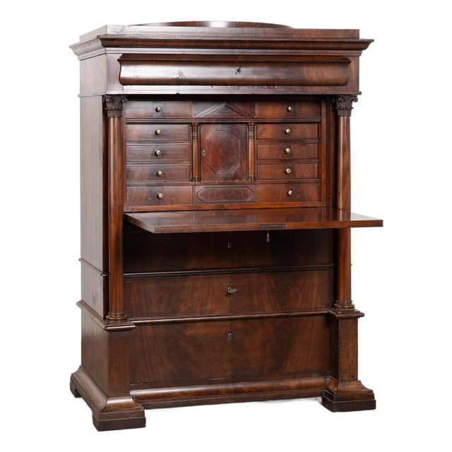 19th Century German Mahogany Biedermeier Secretary Bureau For Sale