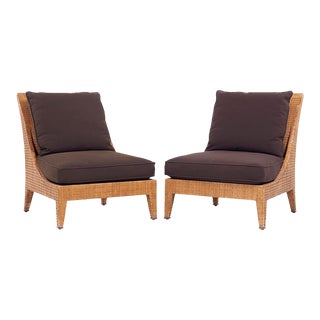 Jacques Garcia for McGuire Mid Century Woven Raffia Lounge Chairs - Pair For Sale