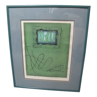 Hiroyuki Tajima Signed Limited Edition Abstract Woodblock Print Scribbling Green For Sale