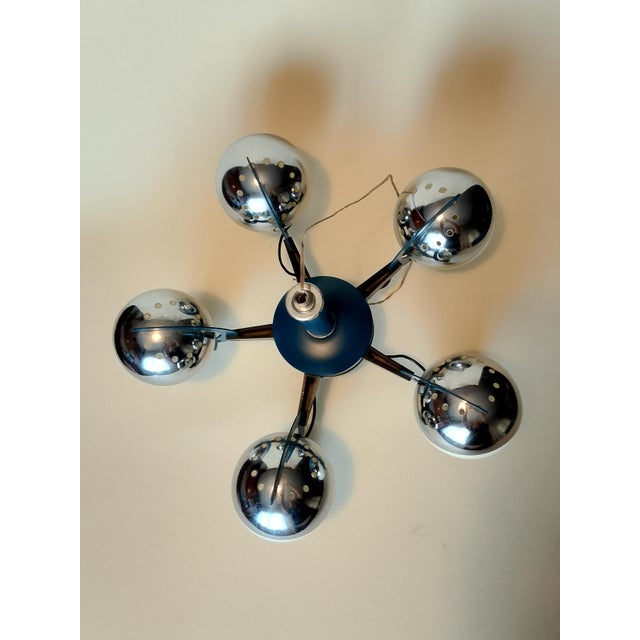 1970s Vintage Space Age Pendant with Chrome and Blue Finish by Goffredo Reggiani, 1970s For Sale - Image 5 of 10
