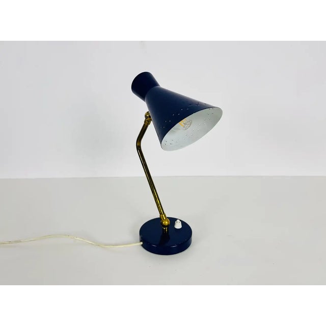 Italian Stilnovo Blue and Brass Table Lamp, 1960s, Italy For Sale - Image 9 of 13