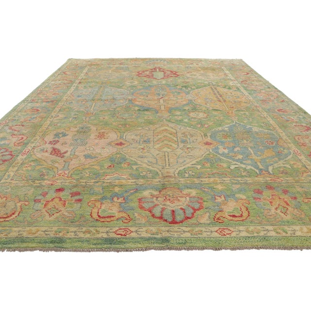 Contemporary Vintage Modern Colorful Green Oushak Rug - 09'02 X 12'02 For Sale - Image 3 of 9