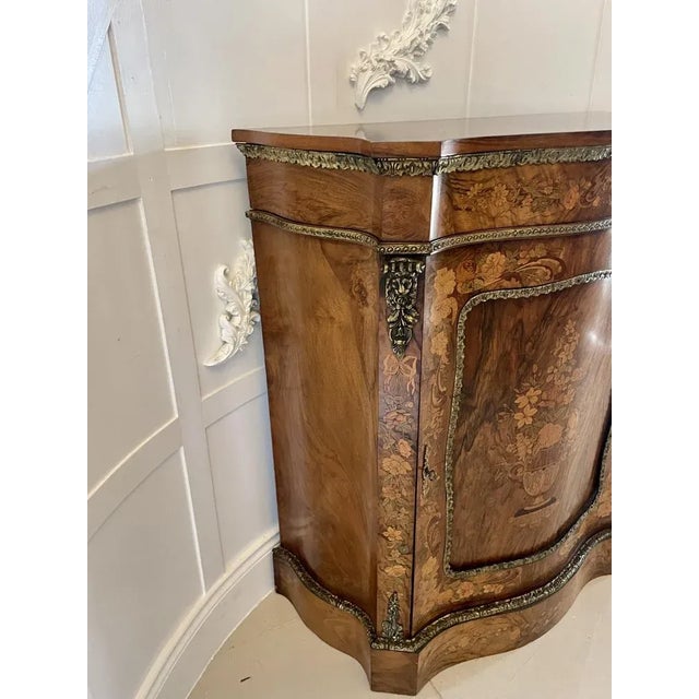 Victorian Burr Walnut Inlaid Floral Marquetry Side Cabinet, 1850s For Sale - Image 6 of 13