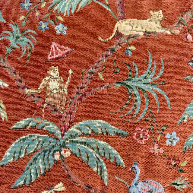 Late 20th Century Late 20th Century Kincaid Woven Wicker Ottomans Lee Jofa Jungle Upholstery Cushions, a Pair For Sale - Image 5 of 9