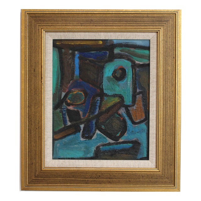 Pierre-Yves Beltran, Abstract Composition, 1980s, Oil Painting on Board, Framed For Sale
