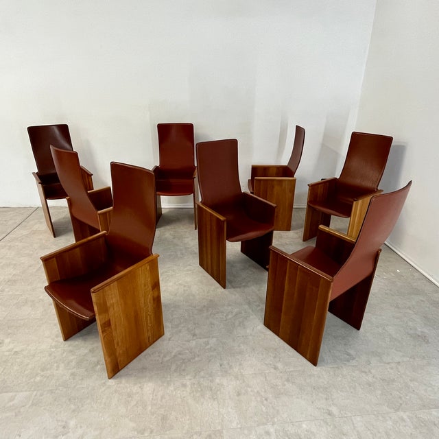 Vintage Torcello Walnut and Leather Chairs by Afra & Tobia Scarpa for Stildomus, 1960s, Set of 8 For Sale - Image 6 of 6