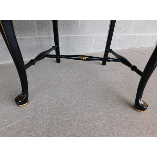 Vintage Georgian Style Chinoiserie Decorated Black Lacquer Arm Chairs - A Pair For Sale - Image 17 of 18