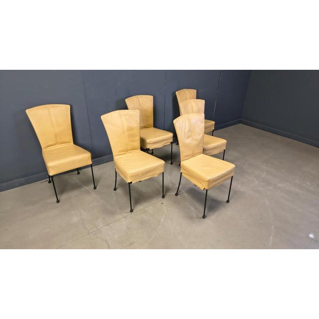Metal Vintage Leather Dining Chairs in the style of Gerard Van Den Berg, 1980s, Set of 6 For Sale - Image 7 of 12