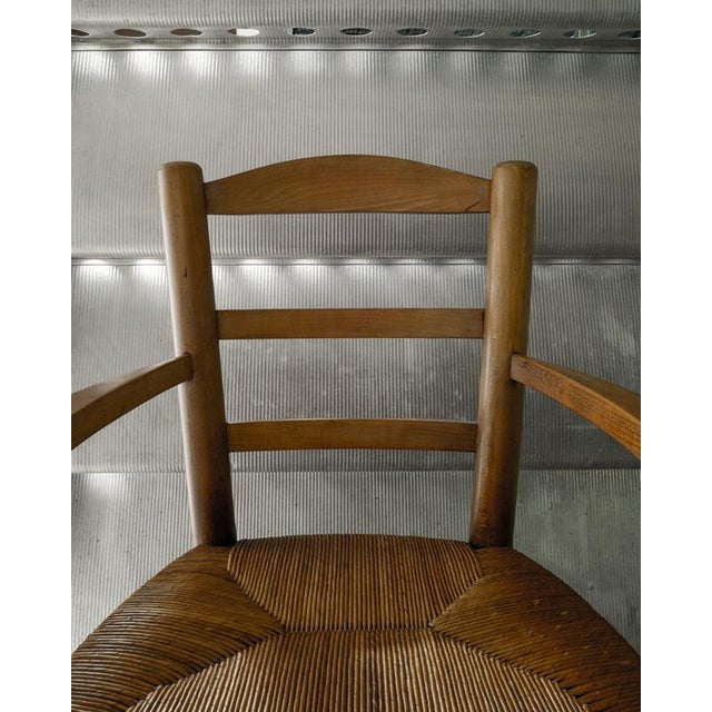 French Wooden Armchairs in Elm & Straw attributed to Charlotte Perriand, 1950s, Set of 2 For Sale - Image 3 of 9