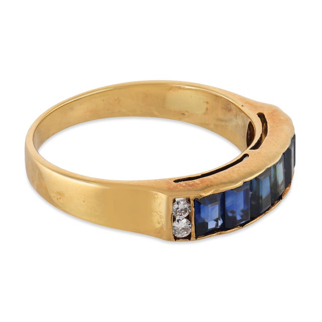 Vintage Sapphire Diamond 18k Yellow Gold Band, Size 5.5 For Sale - Image 4 of 6