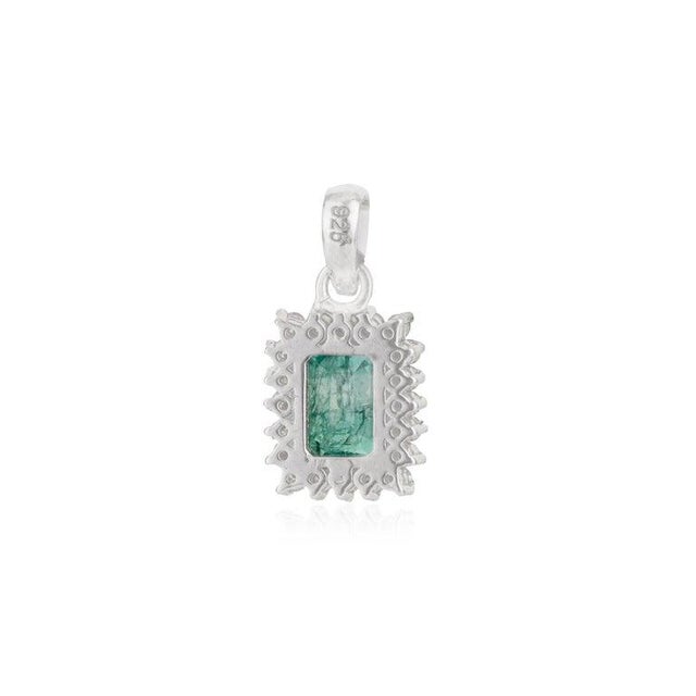 Contemporary 6.4ct Emerald Pendant in 925 Sterling Silver With Diamonds For Sale - Image 3 of 12