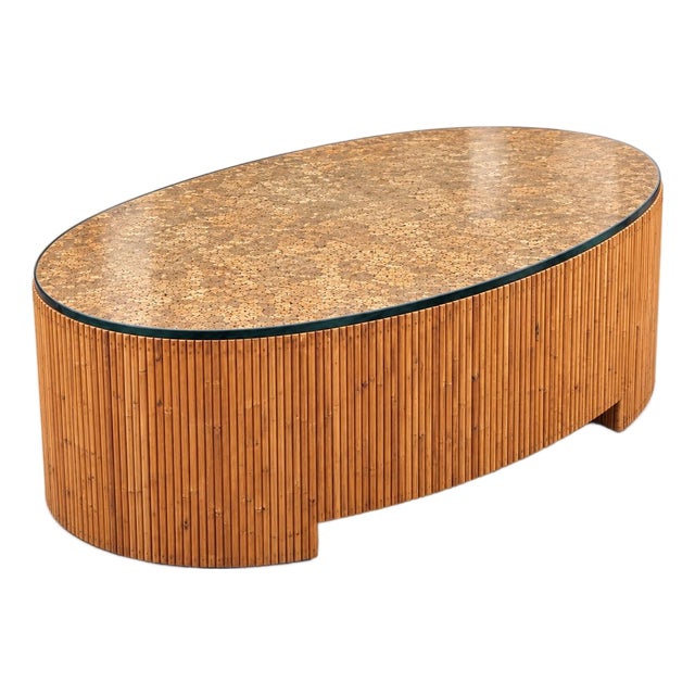 1970s Italian Crespi Style Organic Modern Pencil Bamboo Glass Top Coffee Table For Sale
