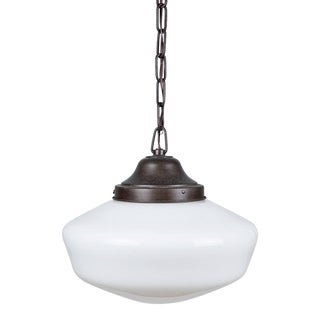 Vintage Schoolhouse Milk Glass Pendant Light For Sale