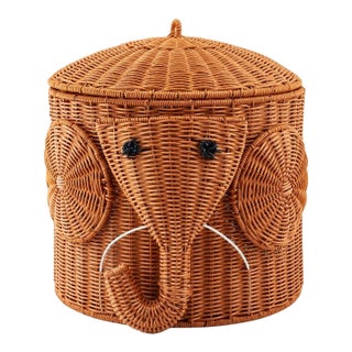 Elephant Shaped Rattan Storage Basket (With Lid) For Sale