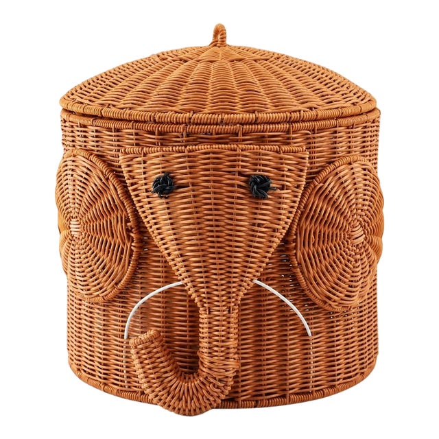 Elephant Shaped Rattan Storage Basket (With Lid) For Sale