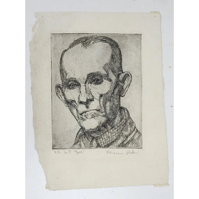 Portraiture Vintage Mid 20th Century Portrait Etching of Old Man For Sale - Image 3 of 3
