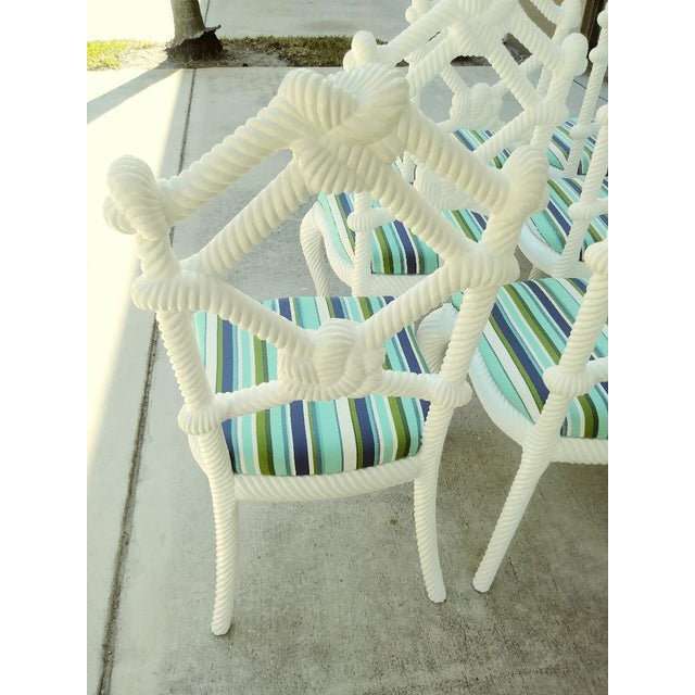 High End Nautical Coastal Twisted Rope Knot Back Striped Dining Room